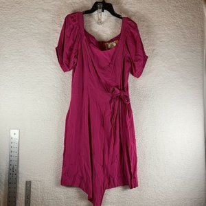Maeve by Anthropologie Wrap Dress Women's 14 Pink Puff Sleeve Irregular Hem 8176